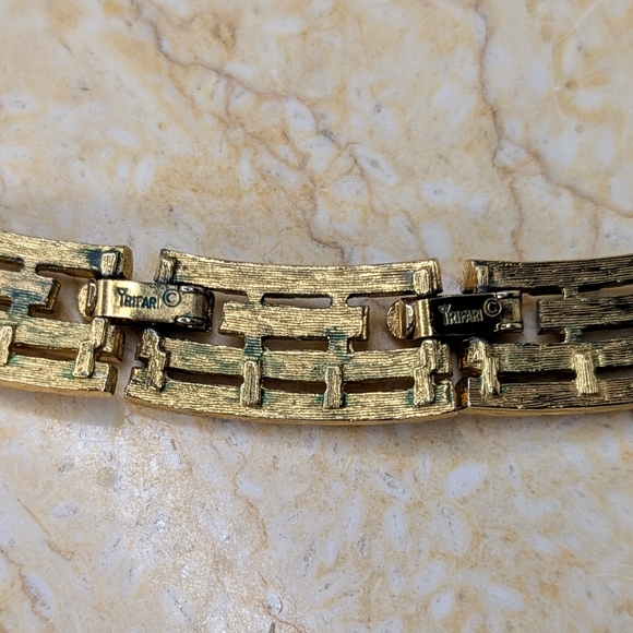 Vintage Trifari Art Deco Gold Tone Chain Tassel Chunky Necklace Choker - Picture 7 of 12